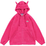 Aolamegs Hoodies Men Twist Knitting Demon Horns Solid Color Zipper Coa
