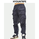 hip hop loose fit elastic waist pants cargo pockets spliced reflective lines ankle pants mens drewstring sportwear pants joggers relaxed fit joggers
