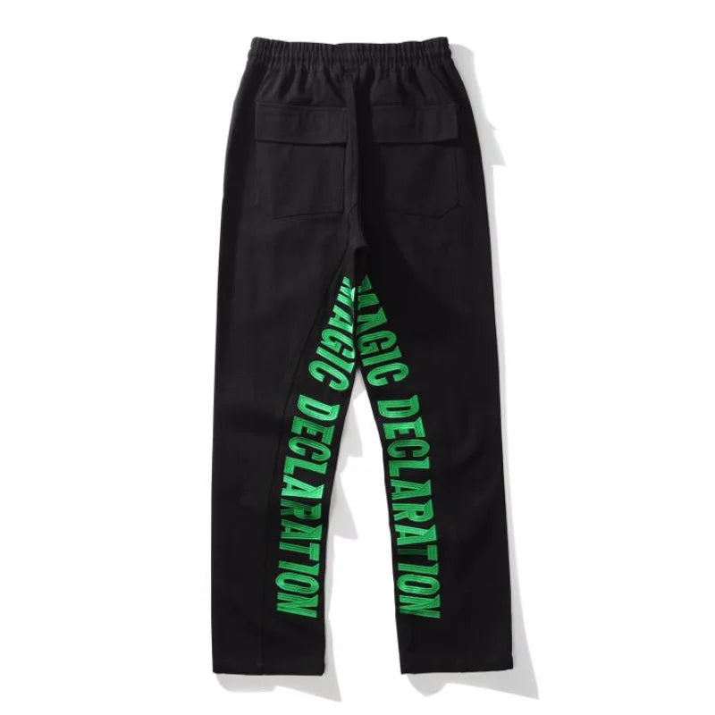 men jeans hip hop letters embroidery denim jeans high street casual loose straight elastic waist joggers hip hop streetwear pant streetwear sweatpants