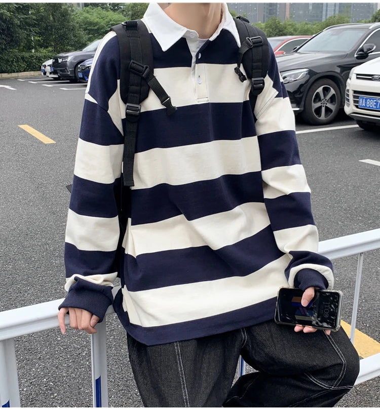 Autumn Lapel Hoodie Mens Fashion Hit Color Casual Striped Hoodies Mens