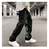 men jeans hip hop letters embroidery denim jeans high street casual loose straight elastic waist joggers hip hop streetwear pant unique joggers style 3861