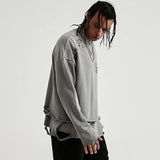 Hip Hop Streetwear Vintage Sweatshirt 2021 Autumn Creative Distressed Destroyed Ripped Holes Pullover Cotton Tops Loose WE301