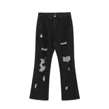 fashion back letters embroidery denim flare jeans mens zipper straight trouser hip hop destroy holes streetwear pants joggers unique joggers style 136