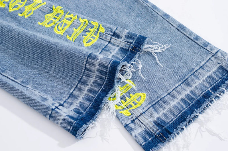 fashion letters embroidery denim flare jeans mens high street elastic waist straight trouser hip hop streetwear pants joggers unique joggers style 4790
