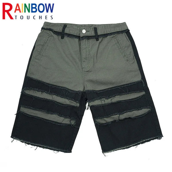rainbowtouches brand summer men shorts washing fringes colors contrast fabric high street casual comfortable loose fifth pants techwear shorts
