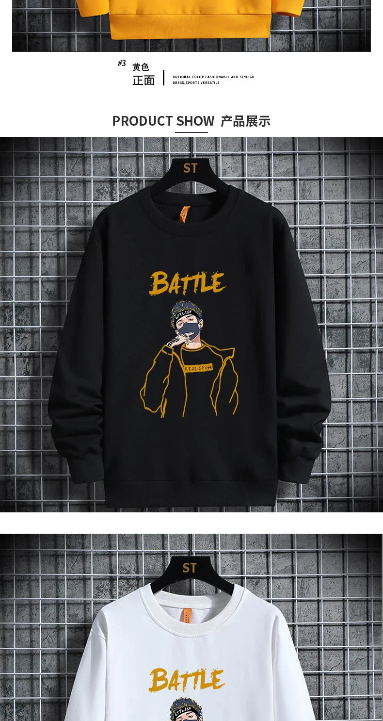 2021 Spring Autumn Mens Sweatshirts Korean Fashion Streetwear Print Ho