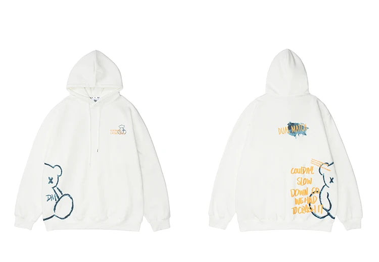 2023 Men Hip Hop Hoodie Sweatshirt Streetwear Bear Letter Print Pullov