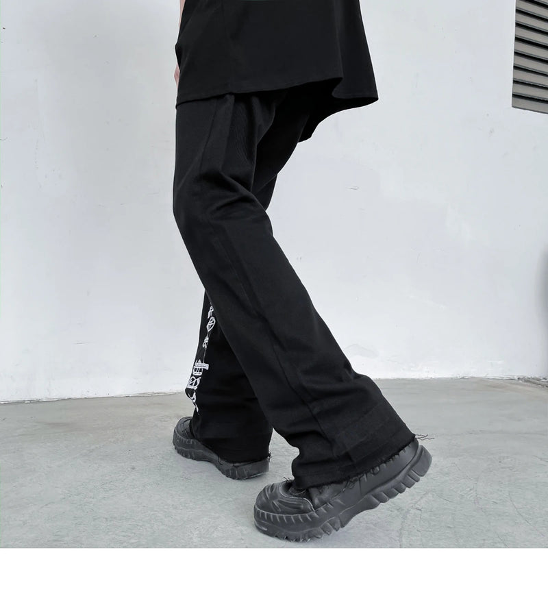 fashion letters embroidery denim flare jeans mens high street elastic waist straight trouser hip hop streetwear pants joggers unique joggers style 4798