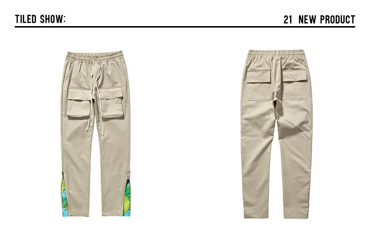streetwear patchwork cashew flower print cargo pants y2k men hip hop casual functional slim cargo trousers male pocket side zip unique cargo style 4661