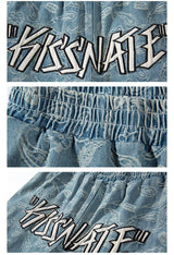 hip hop loose fit elastic waist pants fashion embroidery denim ankle pants mens new casual drewstring sportwear pants joggers unique joggers style 2193