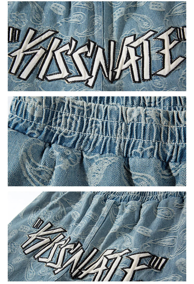 hip hop loose fit elastic waist pants fashion embroidery denim ankle pants mens new casual drewstring sportwear pants joggers unique joggers style 2193