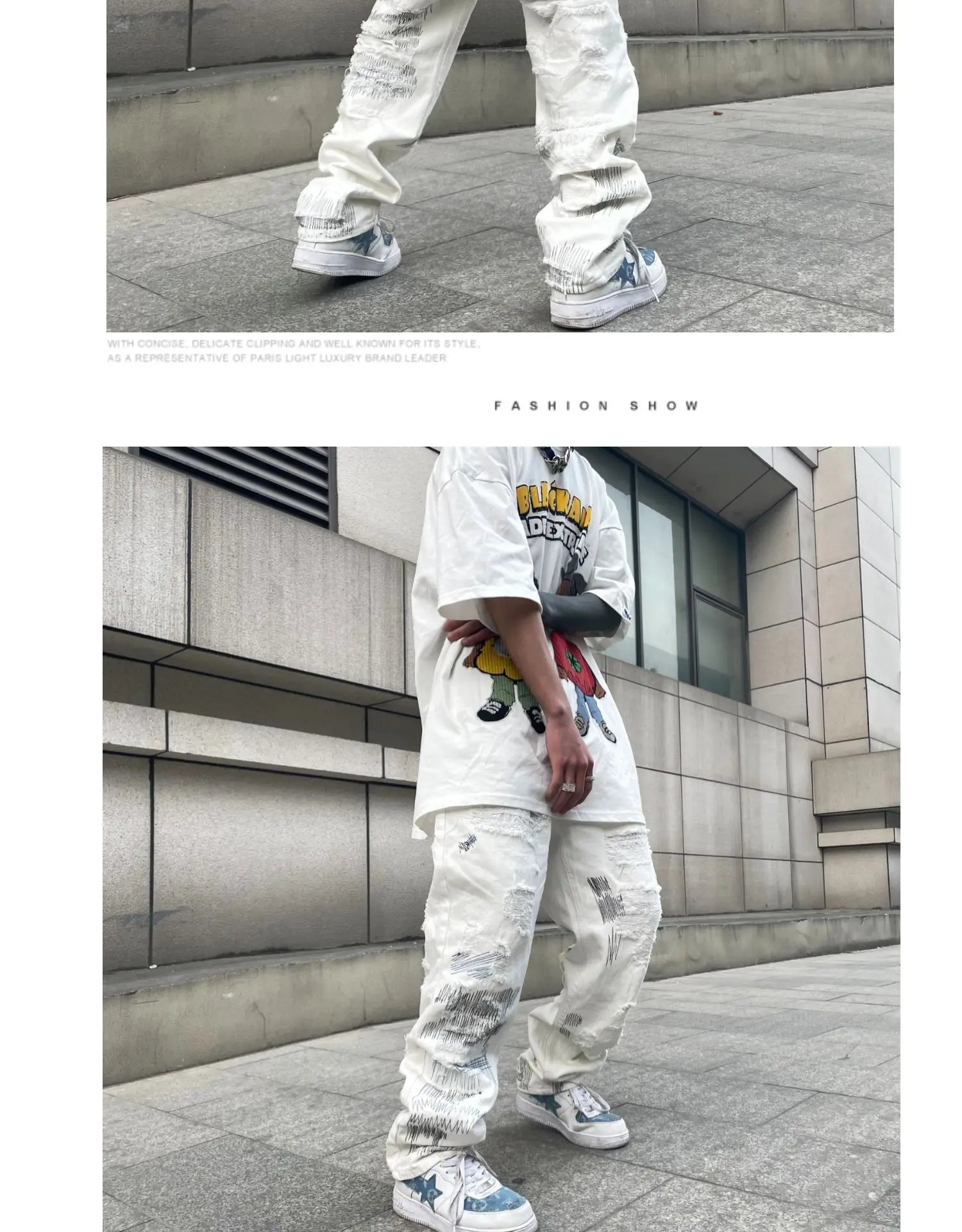 mens high street denim jean pants new casual loose ripped holes straight zipper white jeans trousers hip hop streetwear joggers unique joggers style 2631
