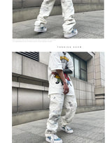 mens high street denim jean pants new casual loose ripped holes straight zipper white jeans trousers hip hop streetwear joggers unique joggers style 2631