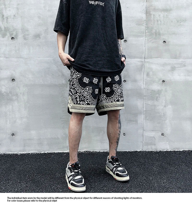 Hip Hop Loose Shorts Fashion Harajuku Printed Shorts Mens Summer Casual Elastic Waist Drewstring Streetwear Sportswear Joggers