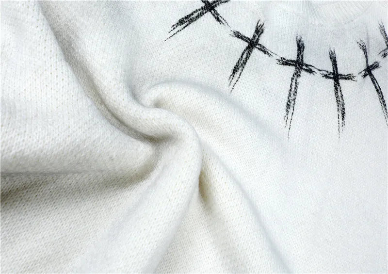 high street vintage wash sweater men graffiti loose knitted pullover long sleeve hip hop oversize sweater casual jumper knitwear - 2025 streetwear drop, gothic aesthetic hoodie for winter, oversized streetwear hoodie