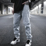 men back letter embroidery denim jean pants fashion slim zipper biker jeans trouser new casual hip hop streetwear pants joggers casual joggers