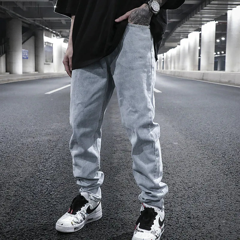 men back letter embroidery denim jean pants fashion slim zipper biker jeans trouser new casual hip hop streetwear pants joggers casual joggers