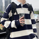 Autumn Lapel Hoodie Mens Fashion Hit Color Casual Striped Hoodies Mens