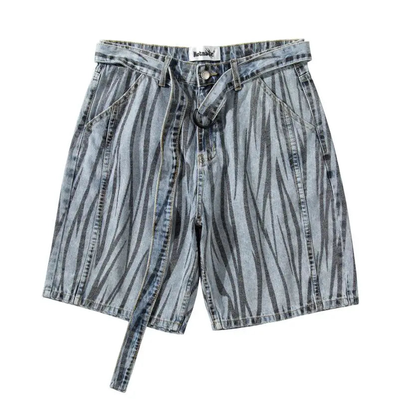 2 Pieces Sets Men Fashion Striped Printed Short Sleeves Single Breasted Loose Shirts and Shorts Joggers Streetwear Hip Hop Set