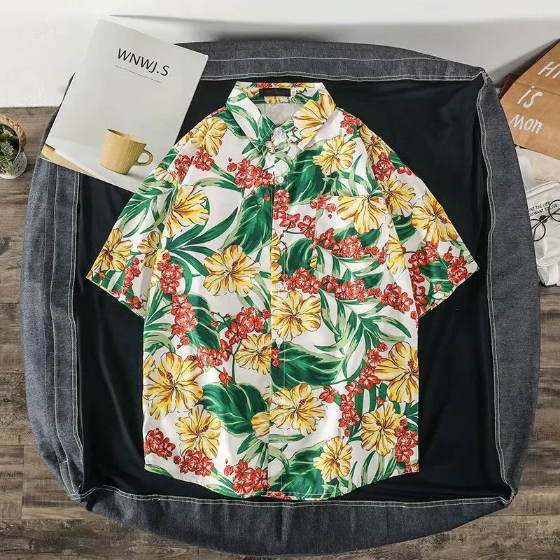 Casual Mens Shirts Fashion Bermuda sandy beach Printed short sleeve Men Shirts Streetwear Jogger Sports undershirt Homme chemise