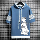 Japan Fashion Mens Hoodies Summer Men Clothing Cartoon Short Sleeve Sw