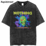 Anime Aesthetic Shirt – Men Streetwear Washed T Shirt Hip Hop Harajuku Skull Lightni – Edgy Streetwear for All Genders