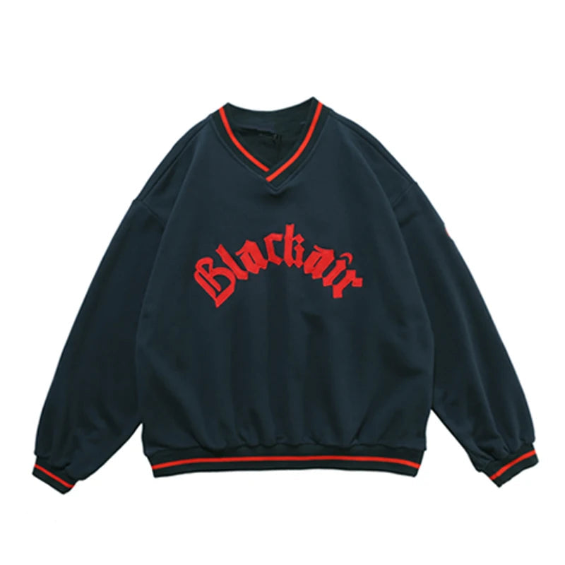 Mens Letter Embroidery Tshirt Tops Men V Neck Long Sleeve Loose Tees Hip Hop Solid Color Oversize Skateboard Streetwear Pullover