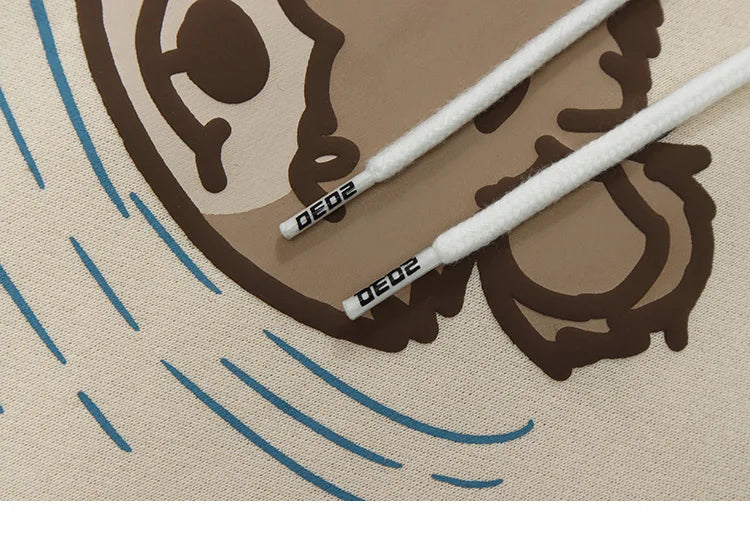 Men Hip Hop Streetwear Hoodie Sweatshirt Funny Bear Japanese Kanji Pul