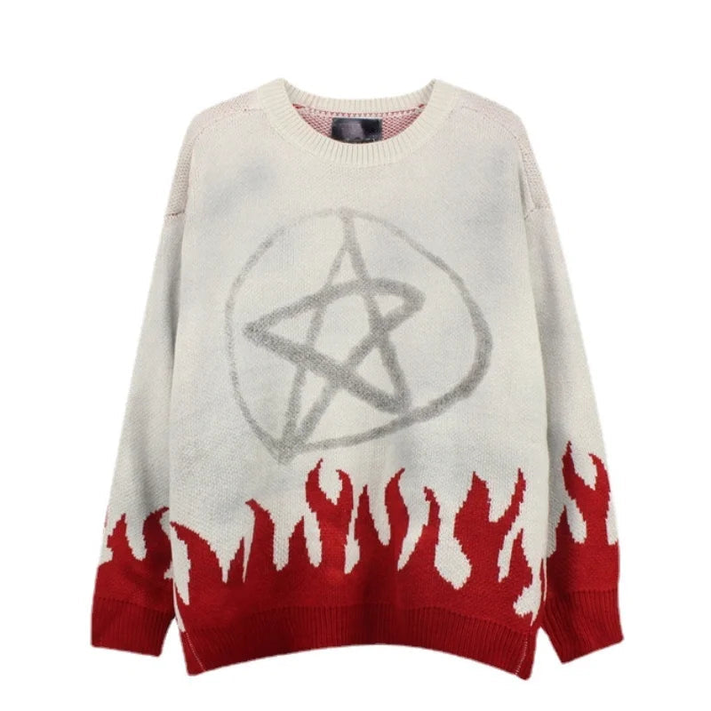 mens sweaters fashion fire harajuku sweaters casual long sleeve knitted sweater ripped holes cotton pullover jumpers man sweater unique limited edition hoodie, Y2K vintage urban hoodie, trendy hip hop style outerwear
