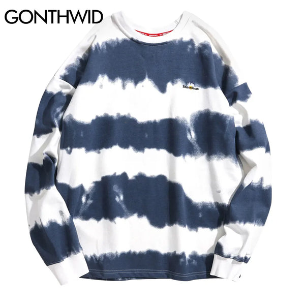 Gonthwid Harajuku Tie Dye Striped Pullover Sweatshirts Hoodies 2023 Me