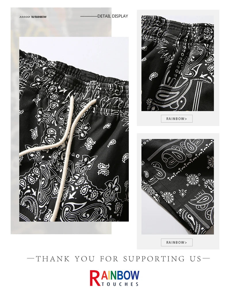 Rainbowtouches Fashion Brand Summer Men Loose Retro Printing Straight Leg Hip Hop Casual Comfortable Sport Tidal Current Shorts