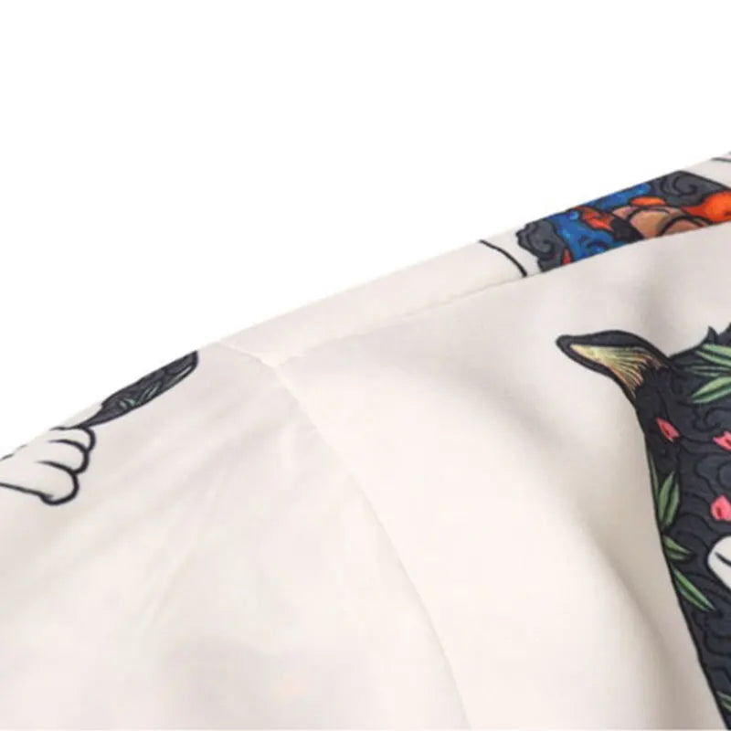 Sadcore Oversized shirt – Gonthwid Hawaiian Beach Shirts Harajuku Japanese Tattoo Cat