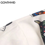 Sadcore Oversized shirt – Gonthwid Hawaiian Beach Shirts Harajuku Japanese Tattoo Cat