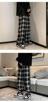 plaid pants men fashion retro color contrast casual pants men streetwear loose hip hop straight pants mens trousers m 3xl unique default style 3716