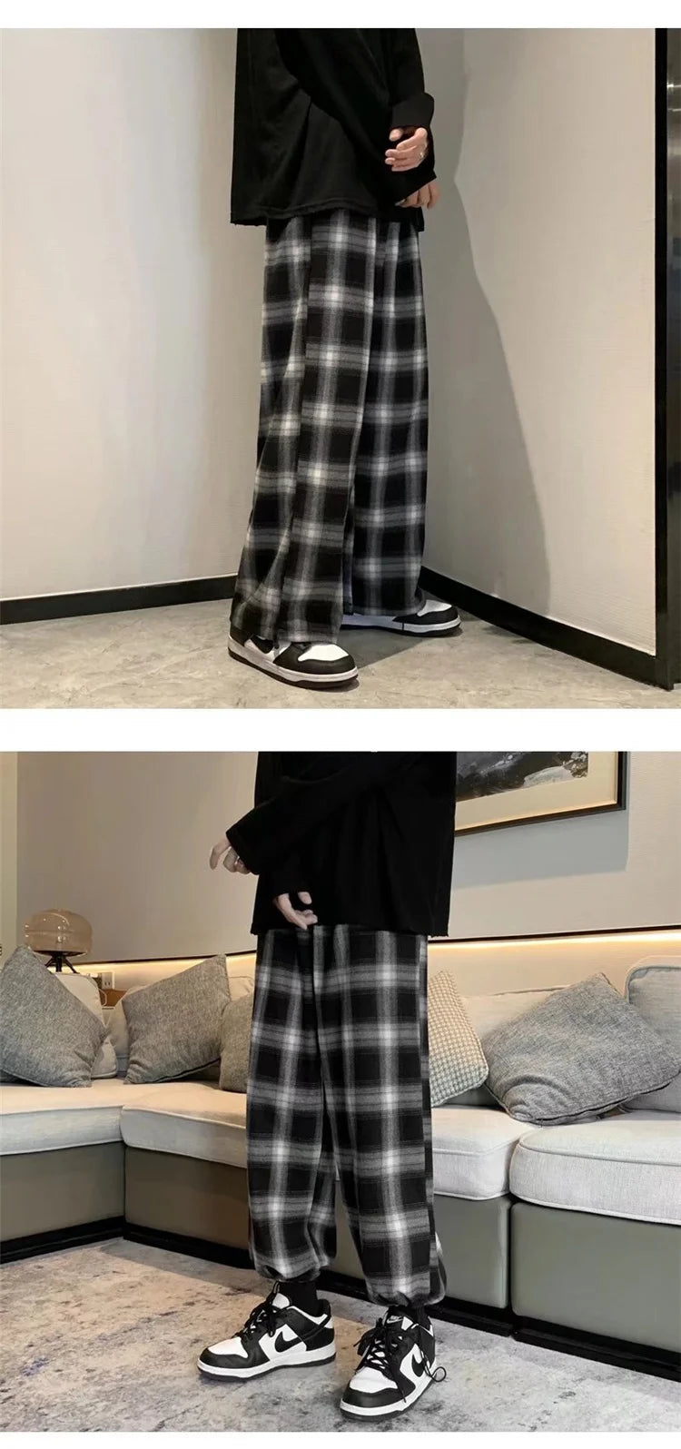 plaid pants men fashion retro color contrast casual pants men streetwear loose hip hop straight pants mens trousers m 3xl unique default style 3716
