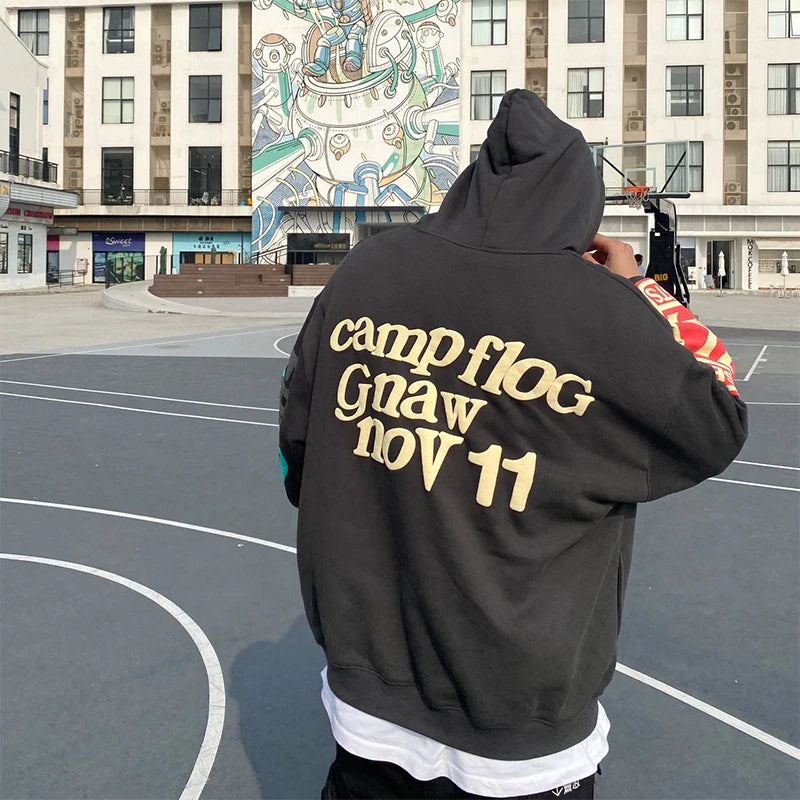 2021 Harajuku Weirdo Graffiti Letter Printed Hoodies Men Lucky Me I Se