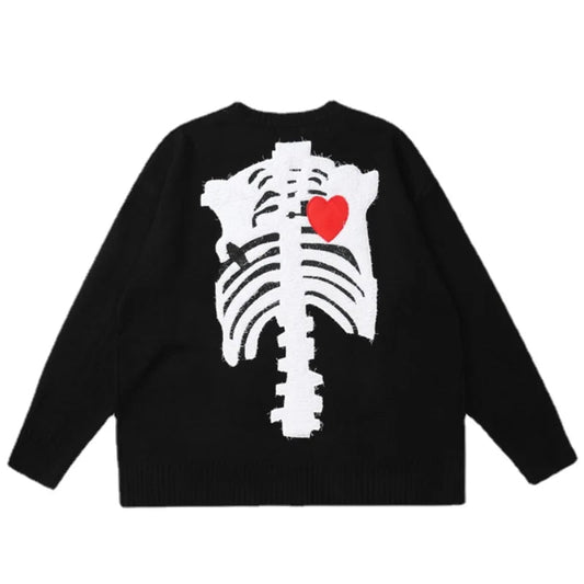 hip hop skull knitted oversized sweater mens letter embroidery o neck long sleeve pullover streetwear loose sweaters clothing - unisex casual winter pullover, anime inspired graphic hoodie, urban fashion pullover