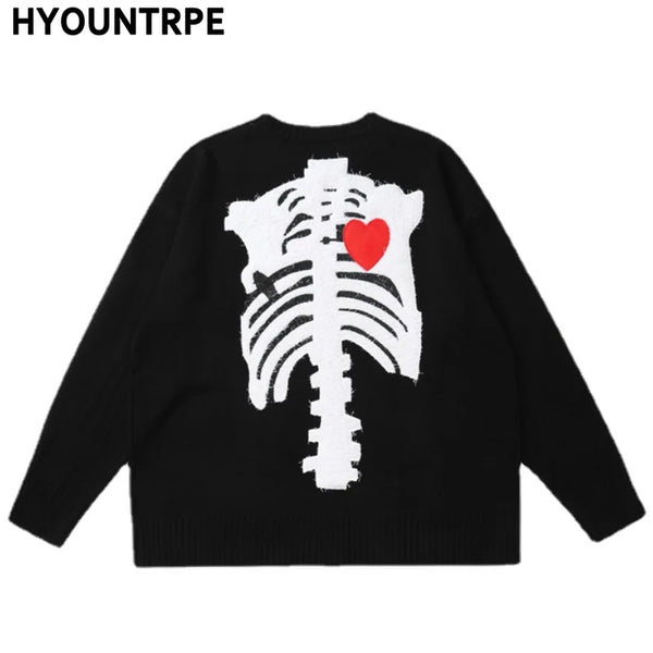 hip hop skull knitted oversized sweater mens letter embroidery o neck long sleeve pullover streetwear loose sweaters clothing - unisex casual winter pullover, anime inspired graphic hoodie, urban fashion pullover