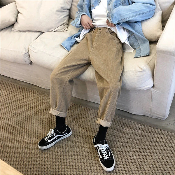 corduroy pants men fashion retro casual solid color straight pants men streetwear khaki black harem pants mens vintage trousers minimalist street pants