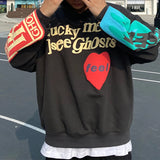 Graffiti Letter Foam Fleece Baggy Sweatshirts Mens Oversized High Stre