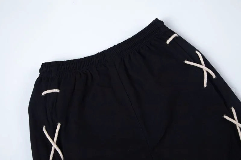 hip hop loose fit elastic waist pants fashion side reflective cross lines pants mens casual streetwear sportwear pants joggers unique joggers style 5485