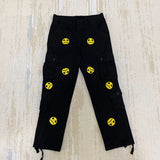 mens high street smilely loose cargo pants casual zipper straight jeans hip hop side pockets loose fit streetwear casual joggers unique joggers style 3491