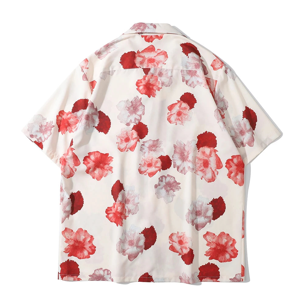 Dark Icon Floral Hawaiian Shirt Men Tur-down Collar Men's Polo Shirt Black White