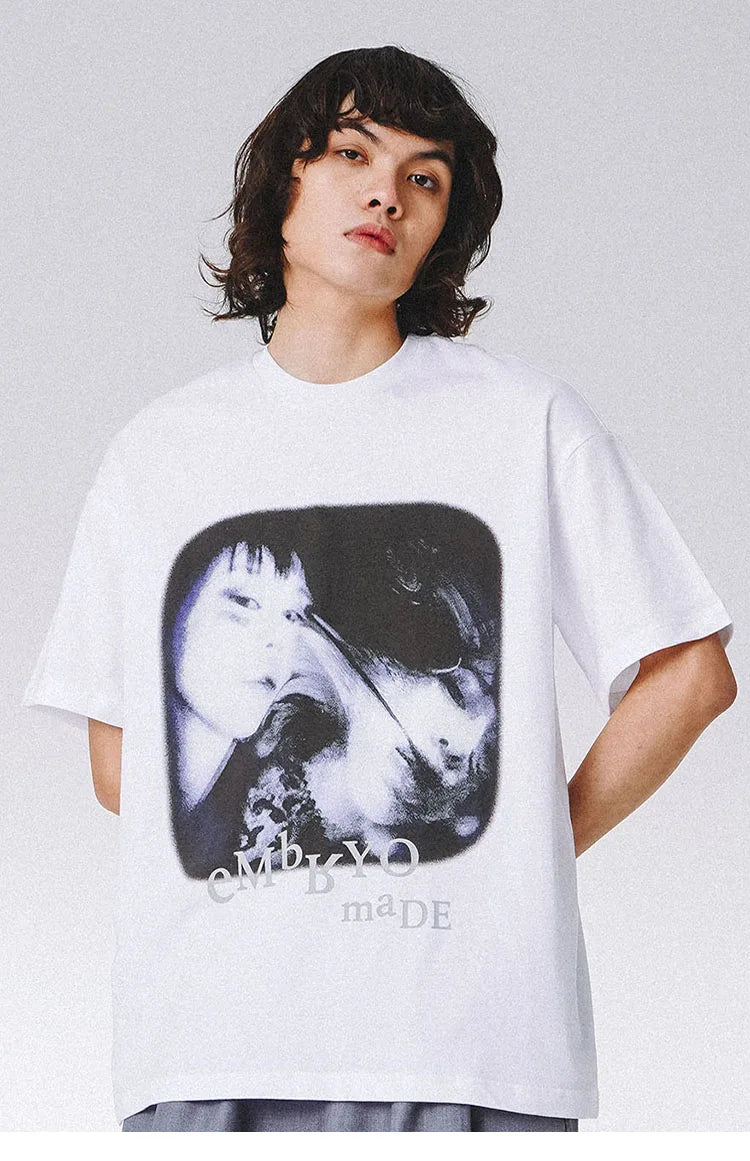 Skatercore Graphic tee – Streetwear T Shirt Men Hip Hop Illusion Girl Letter Print T