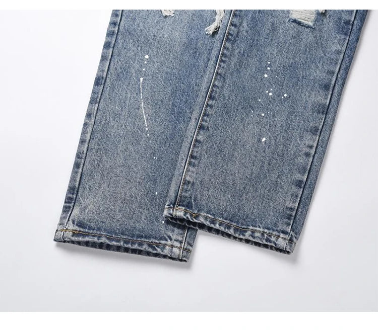 men ripped holes denim jean pants hip hip new fashion straight patchwork pants new casual jeans streetwear mens trousers joggers unique joggers style 1410