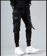 ribbons harem joggers men cargo pants streetwear 2023 hip hop casual pockets track pants male harajuku fashion trousers unique joggers style 2856