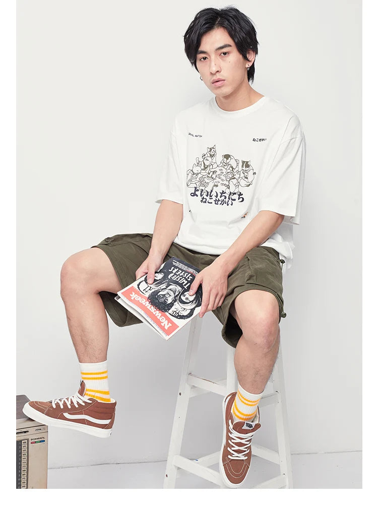 Grunge Vintage t-shirt – Hip Hop Men Streetwear T Shirt Japanese Kanji Animals Print