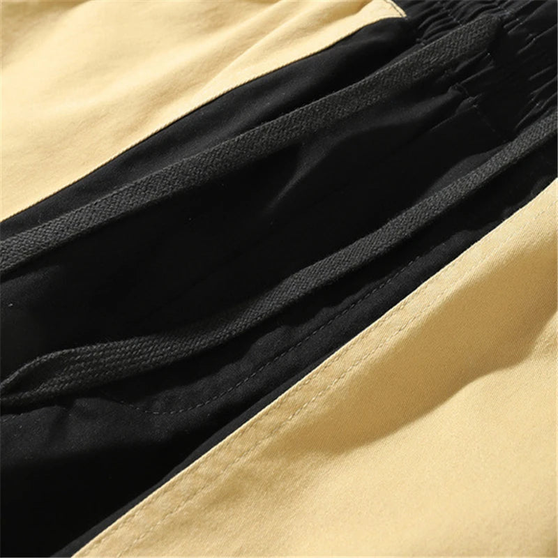 rainbowtouches men fashion retro casual splicing solid color straight cargo zipper pocket pants hip hop high street long trouser unique cargo style 3166