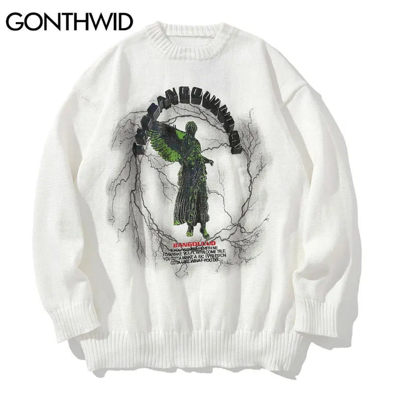 grunge knit sweater with heavyweight fabric, layered urban look for cold weather, street fashion menswear trend for seasonal 