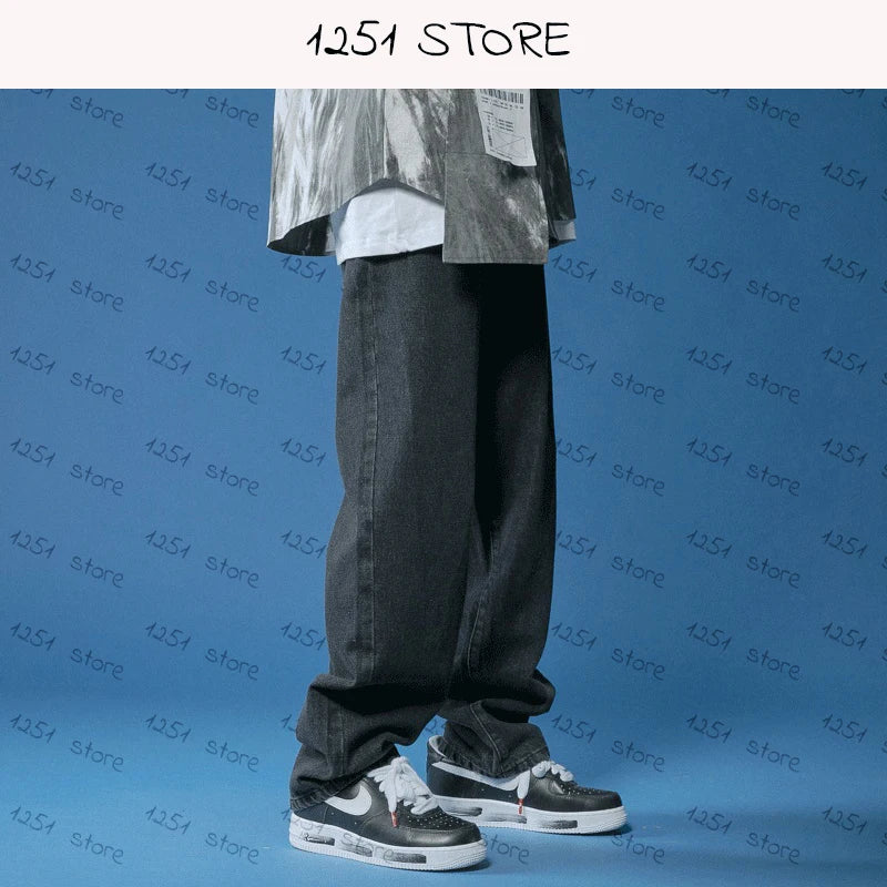 straight jeans men wide jeans white loose denim trousers neutral jean streetwear casual pure man women pants hip hop bagy jeans ripped baggy denim